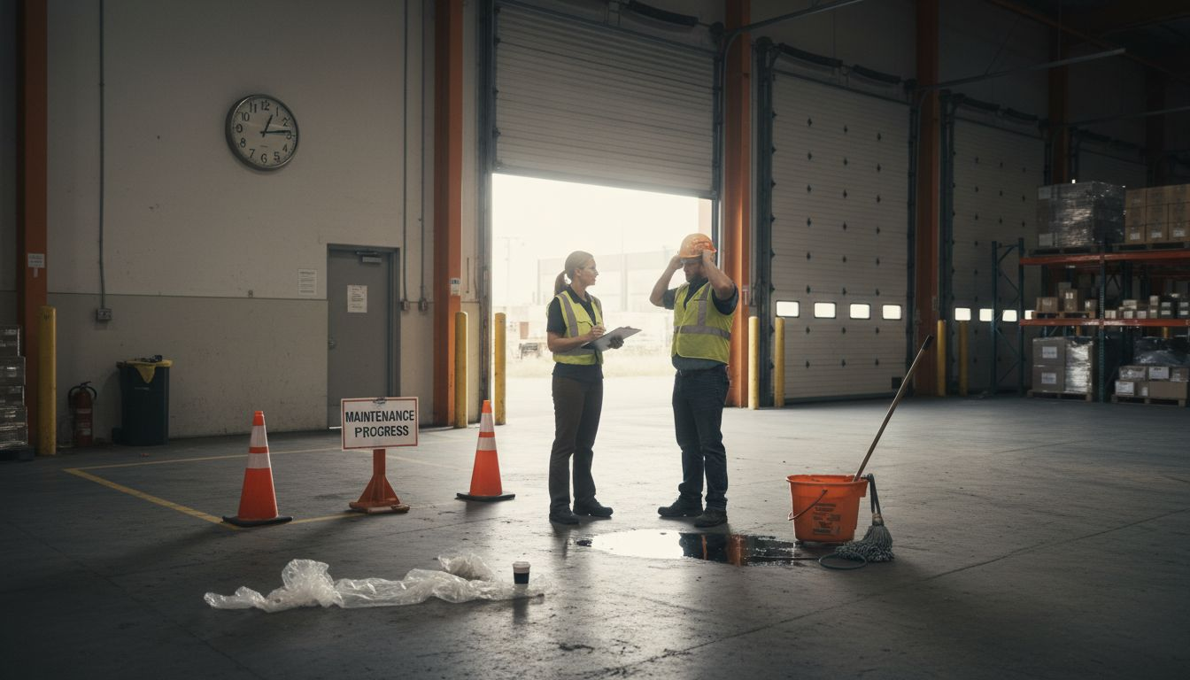 Trainer discussing safety near warehouse dock