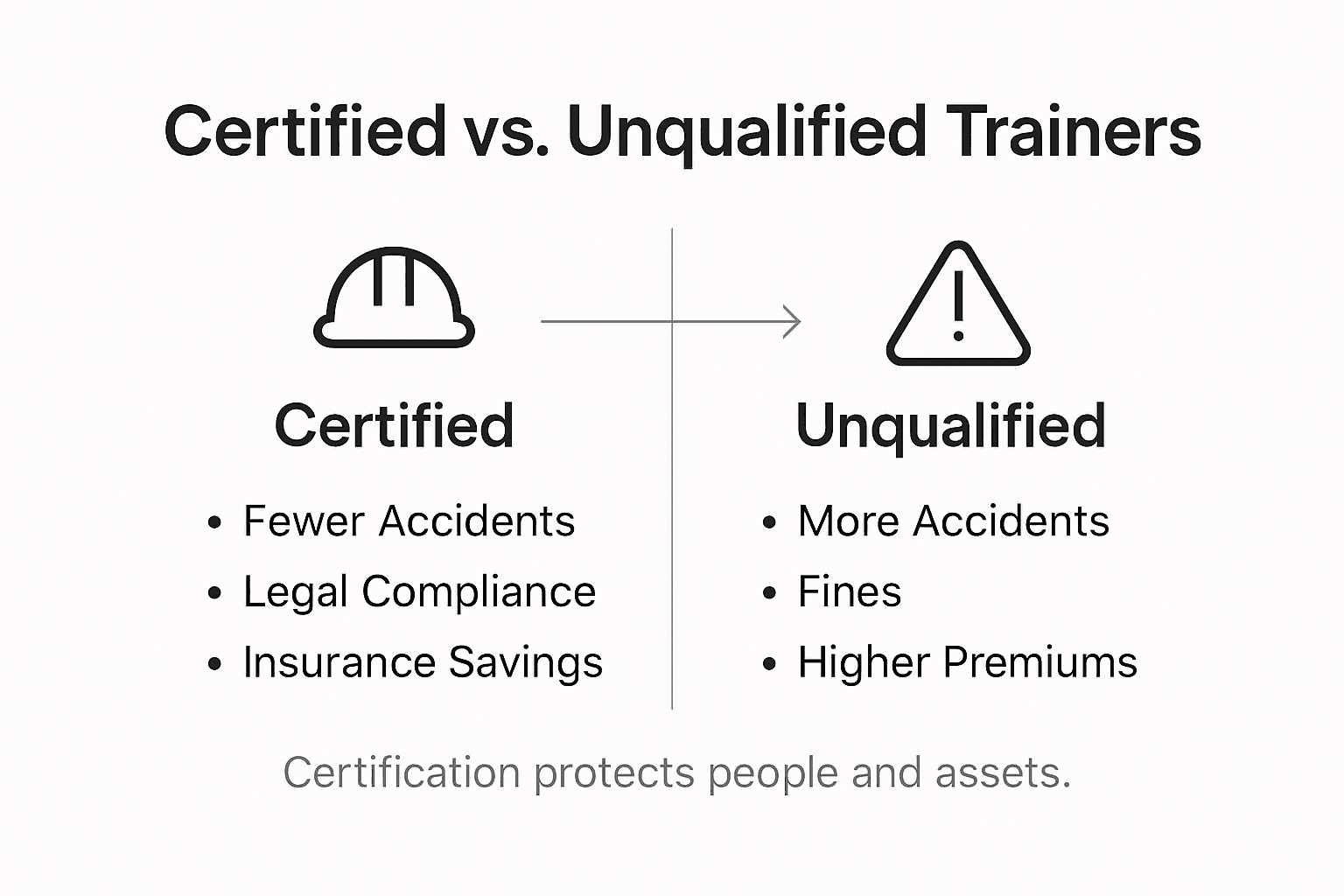 Certified vs. unqualified forklift trainer infographic