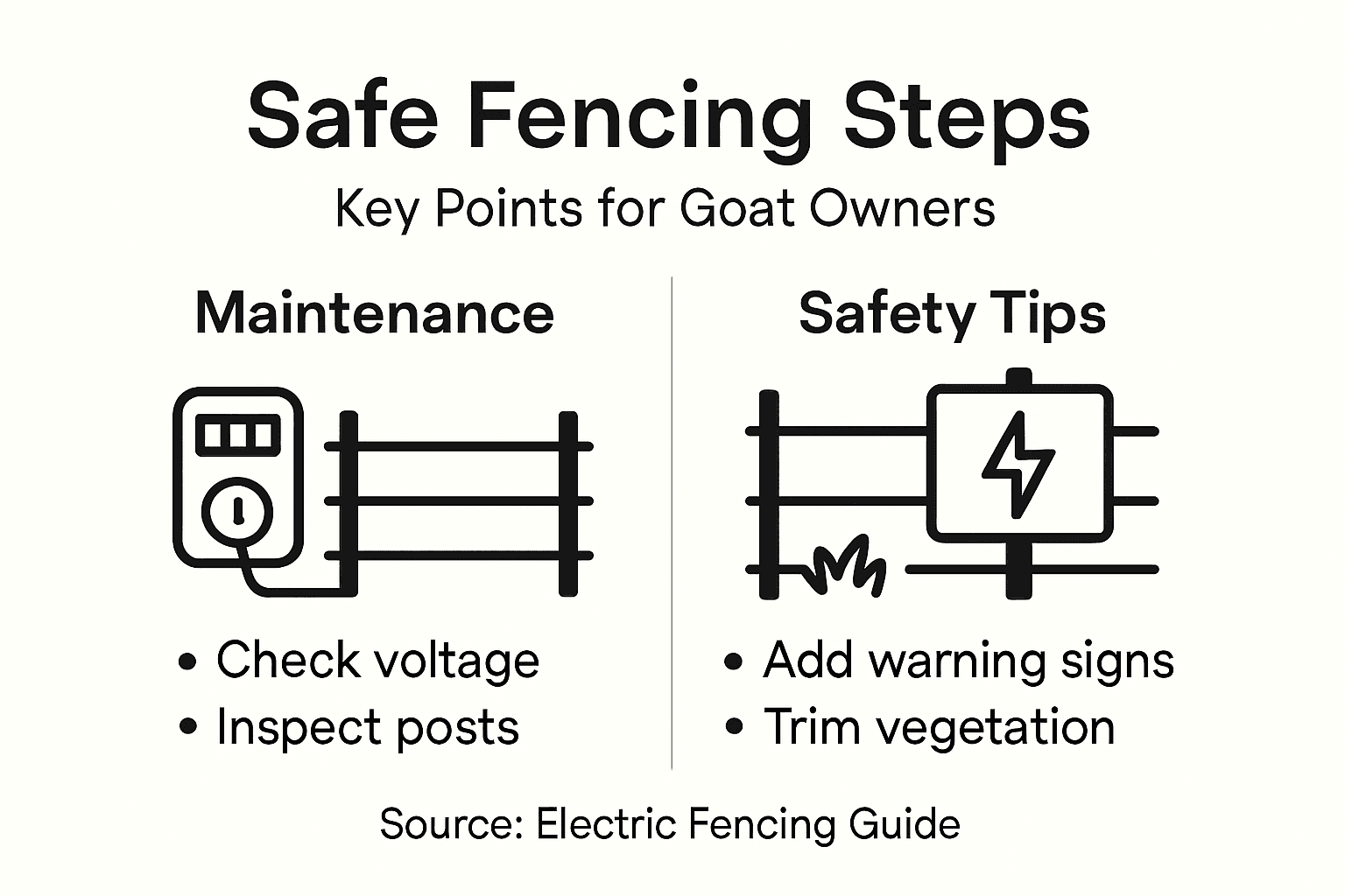 Infographic showing goat fencing safety and maintenance