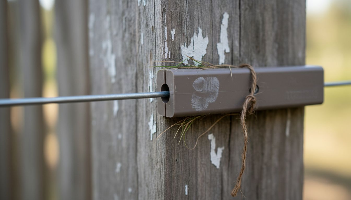 Close-up of composite standoff on wooden post