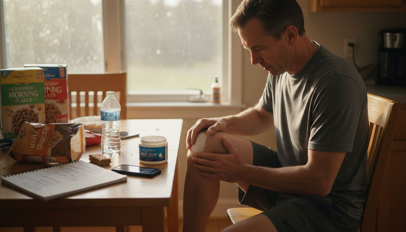 Man applying cannabis cream after exercise