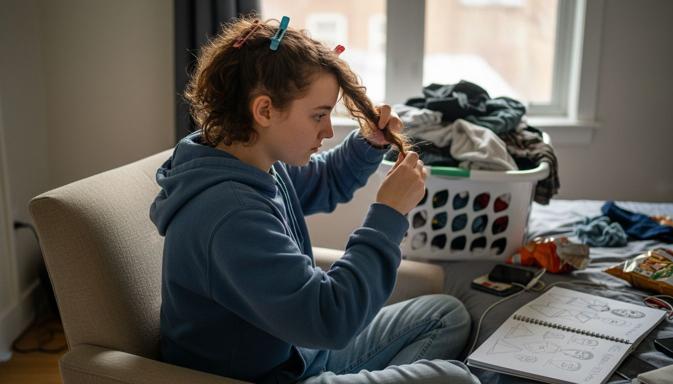 Girl dividing hair for detangling session