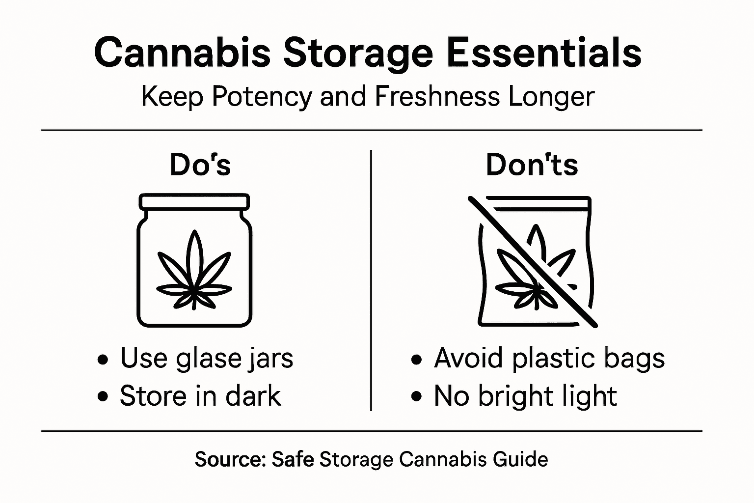 Infographic with cannabis storage do's and don'ts