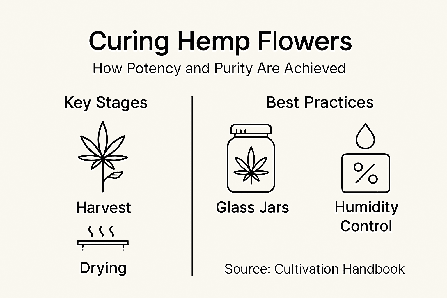 Infographic of hemp flower curing stages and tips