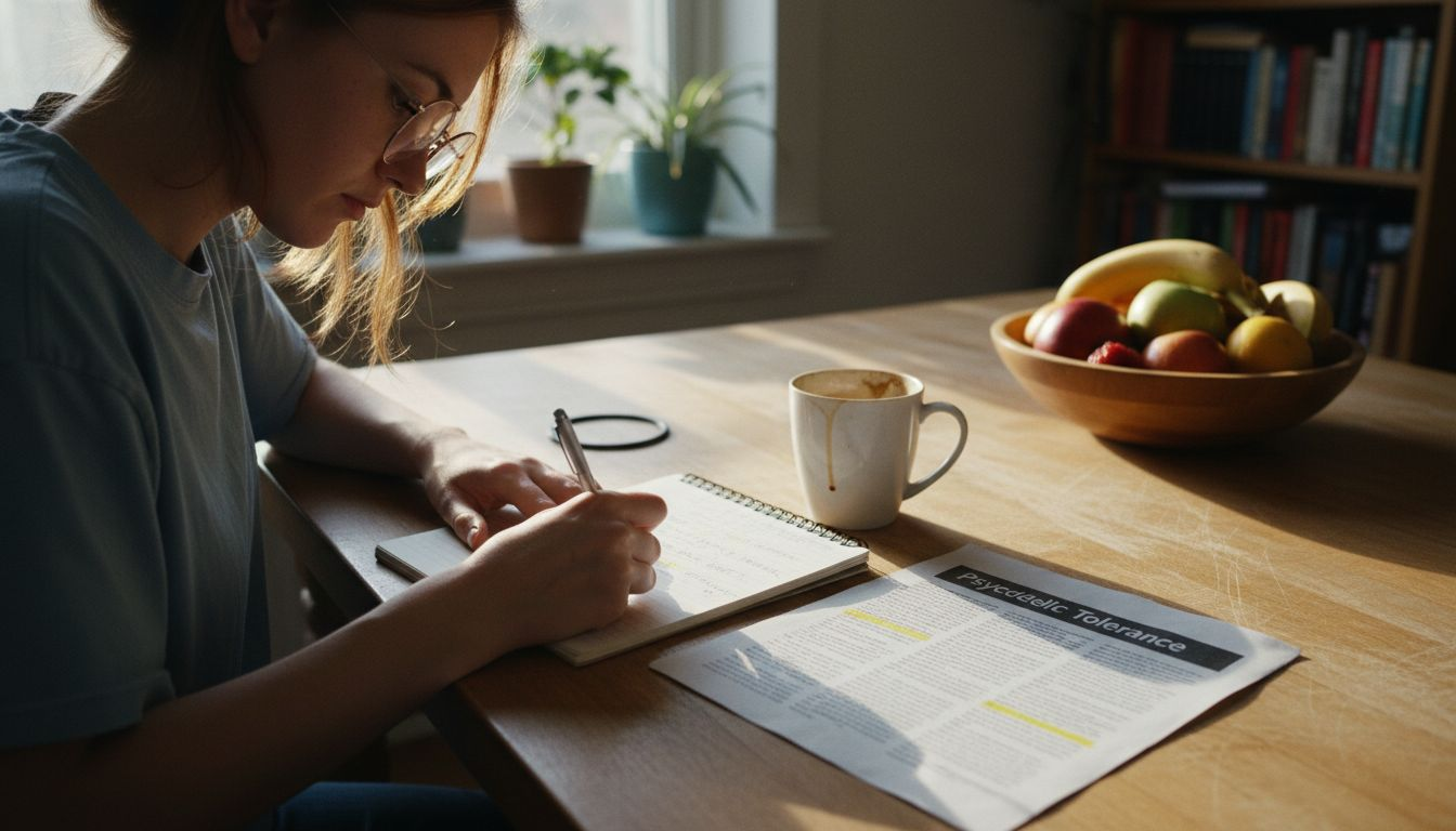 Woman recording psychedelic tolerance notes
