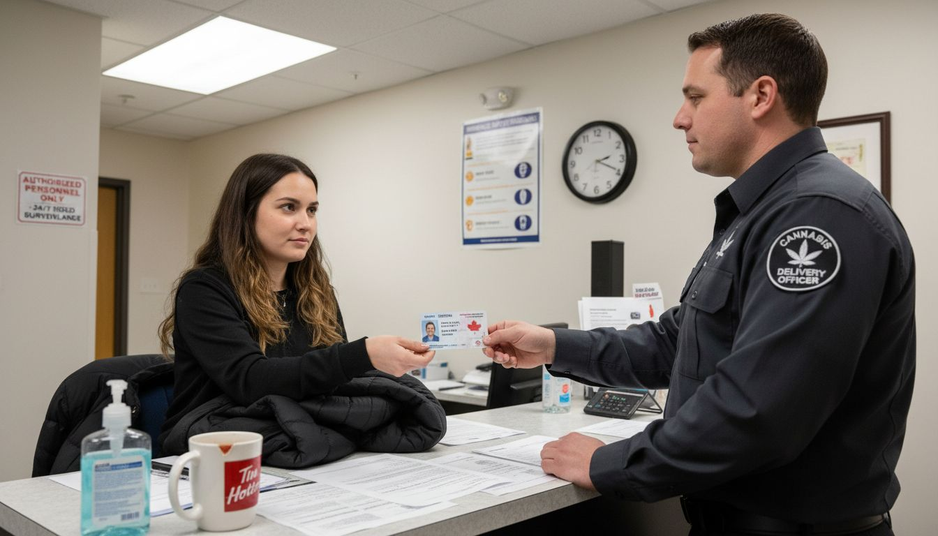 Courier security screening in cannabis office