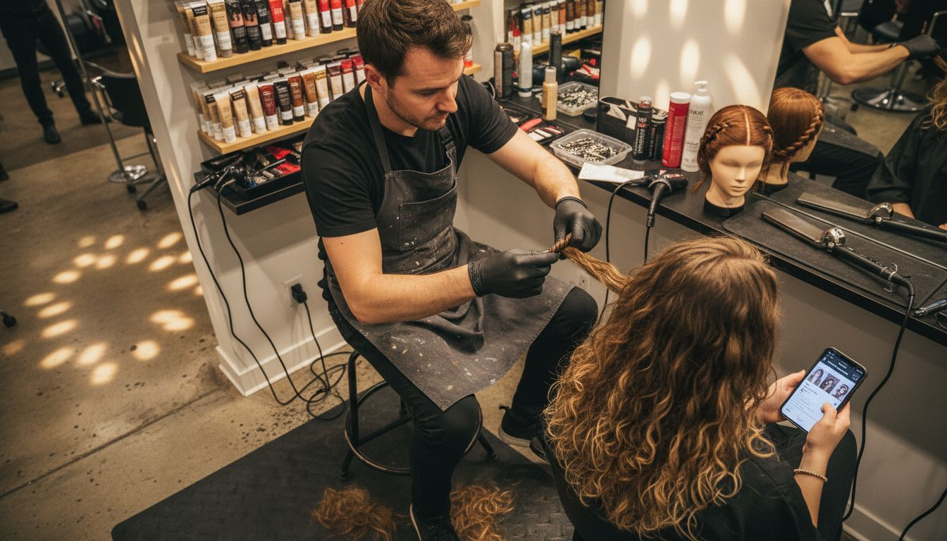 Hair artist sculpting with salon tools