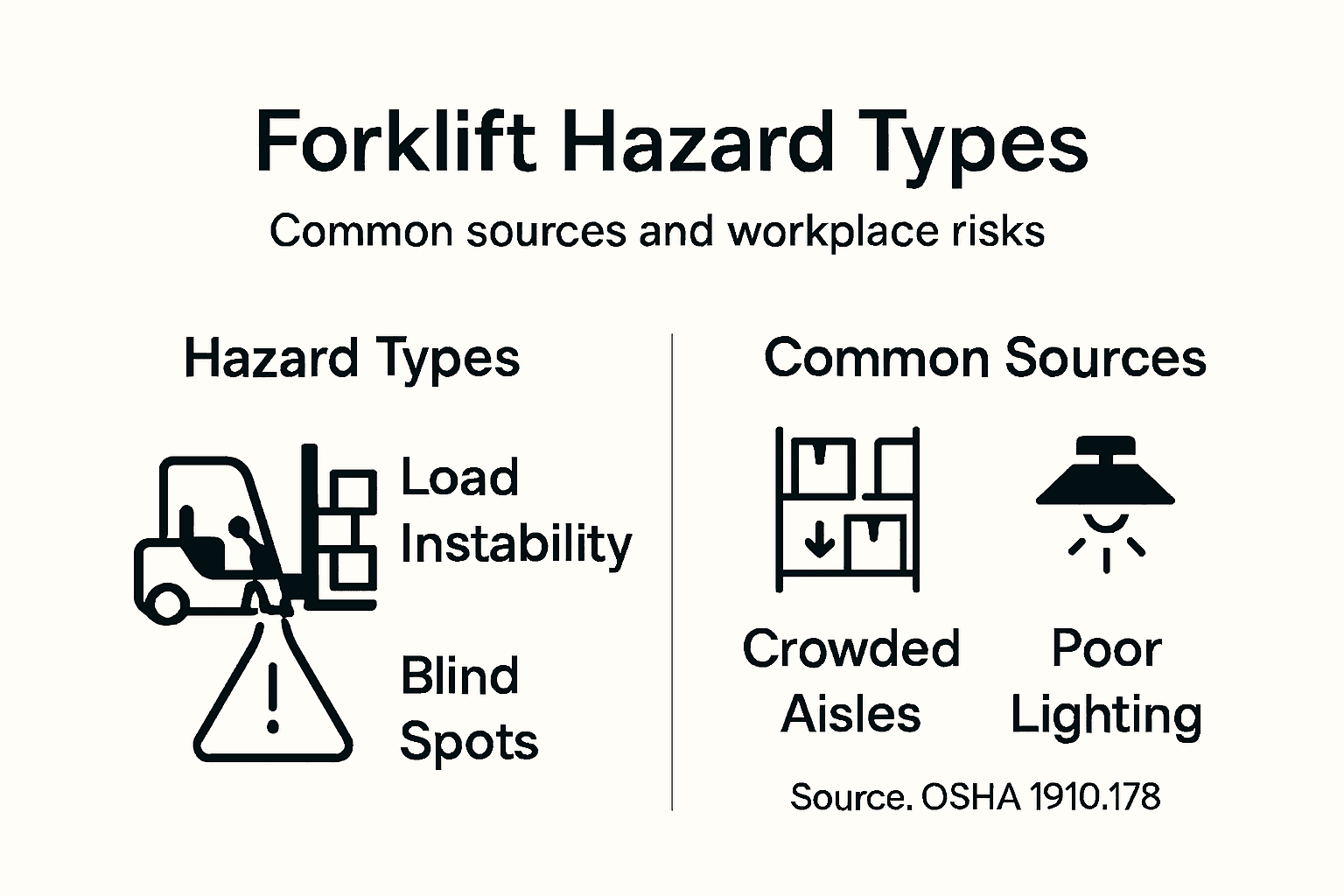 Infographic lists forklift hazard categories and sources