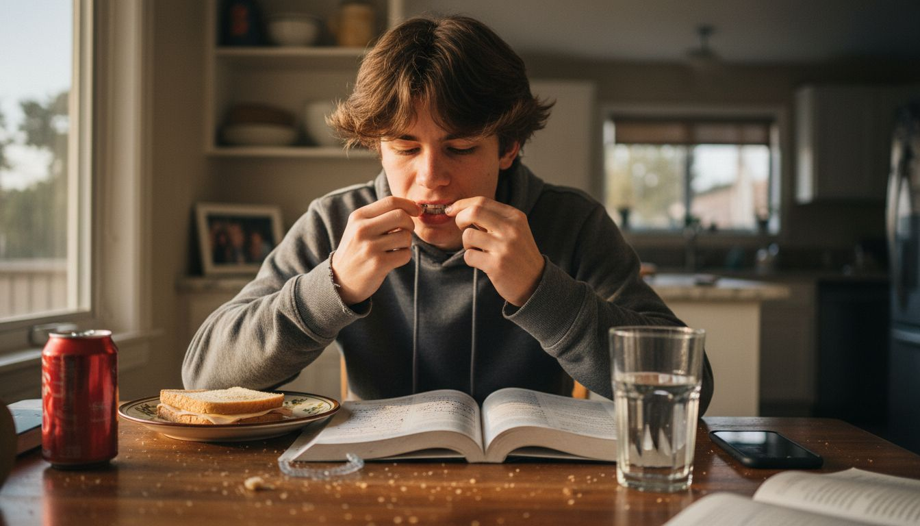 Teen boy carefully removing Invisalign tray
