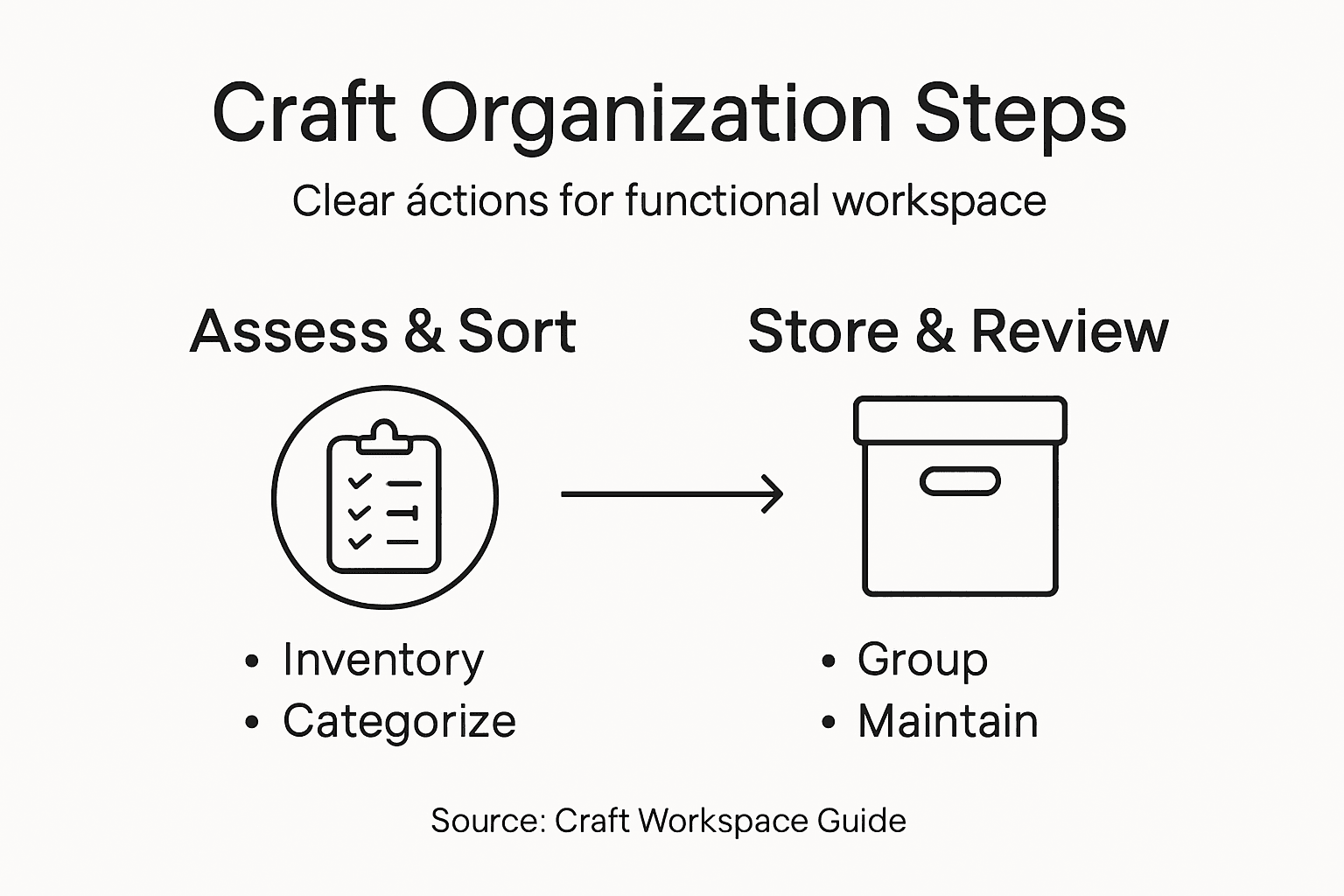 Infographic showing steps for craft supply organization