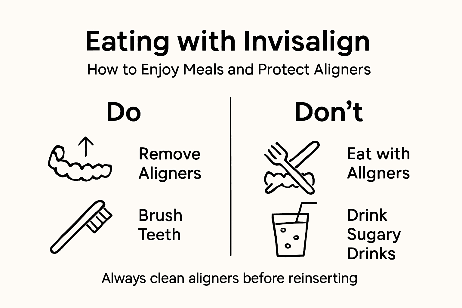Infographic showing do's and don'ts for eating with Invisalign