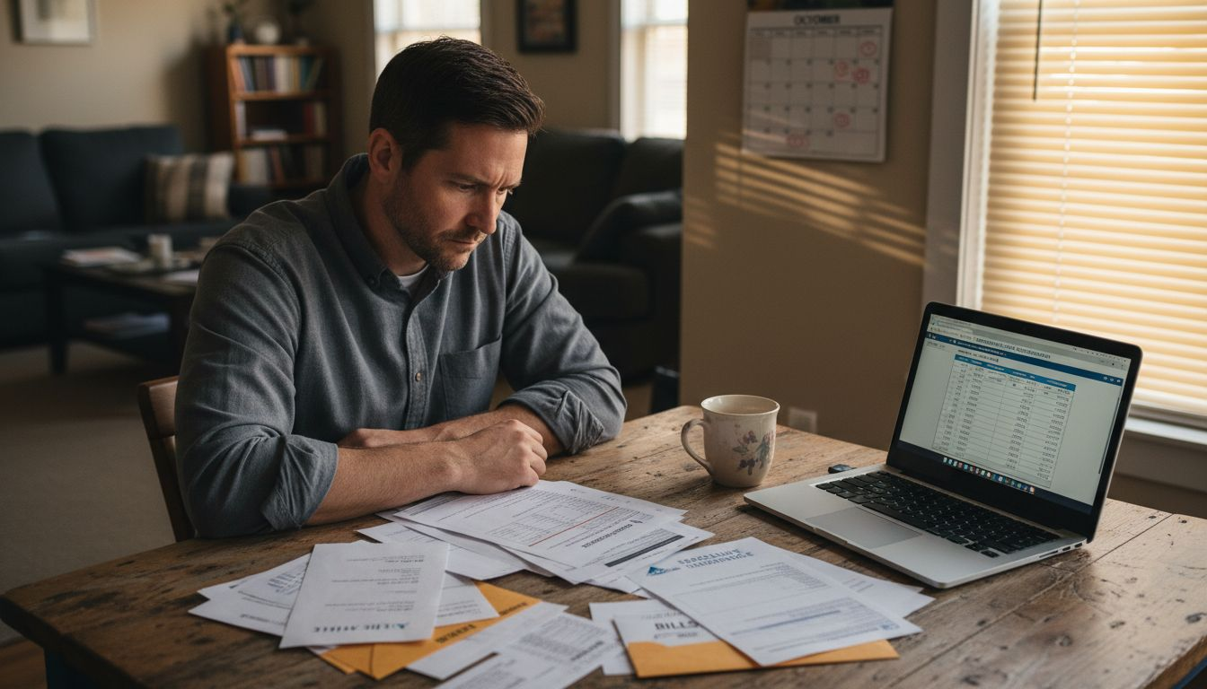 Parent checking dental plan at kitchen table