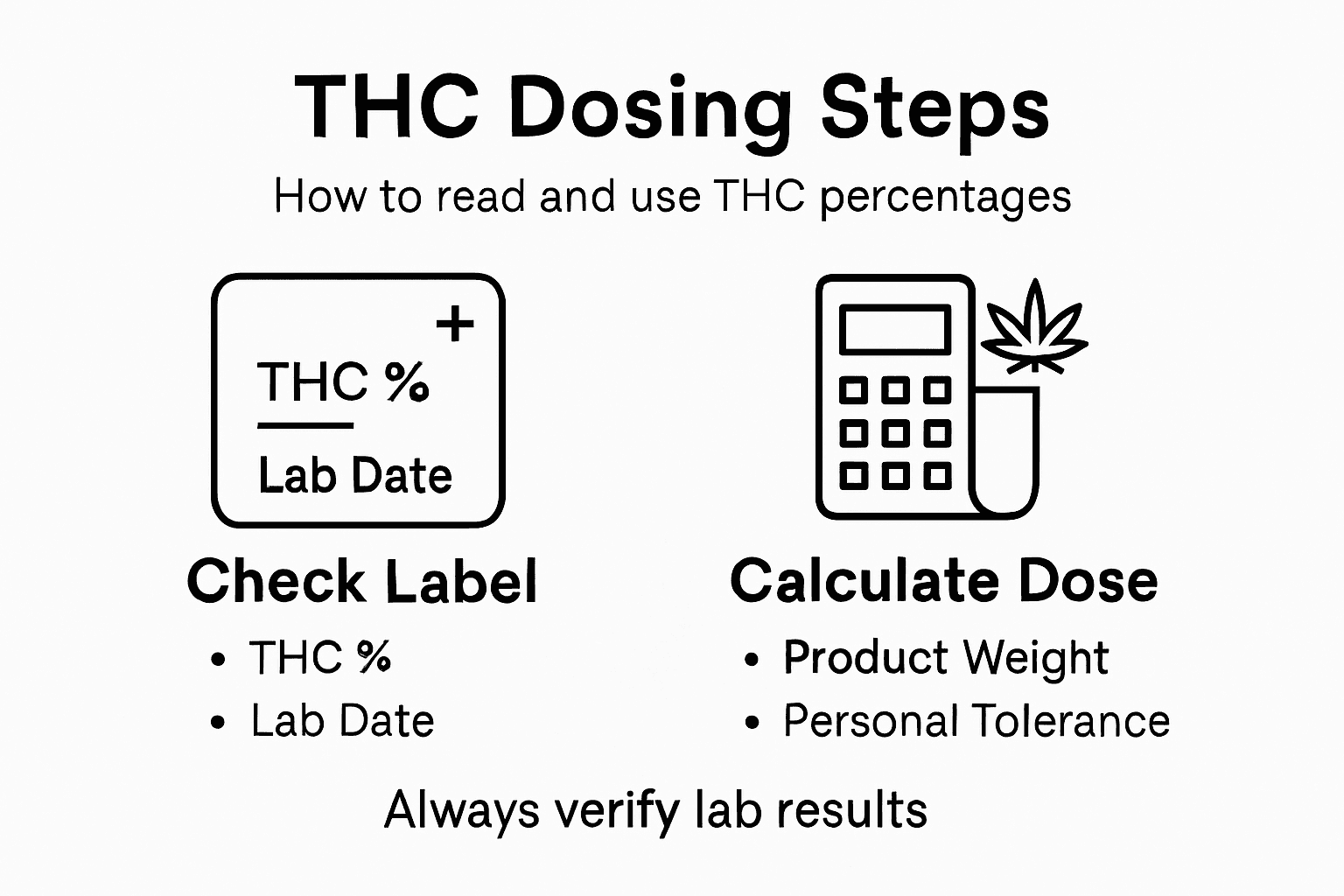Infographic summarizing THC dosing calculation steps
