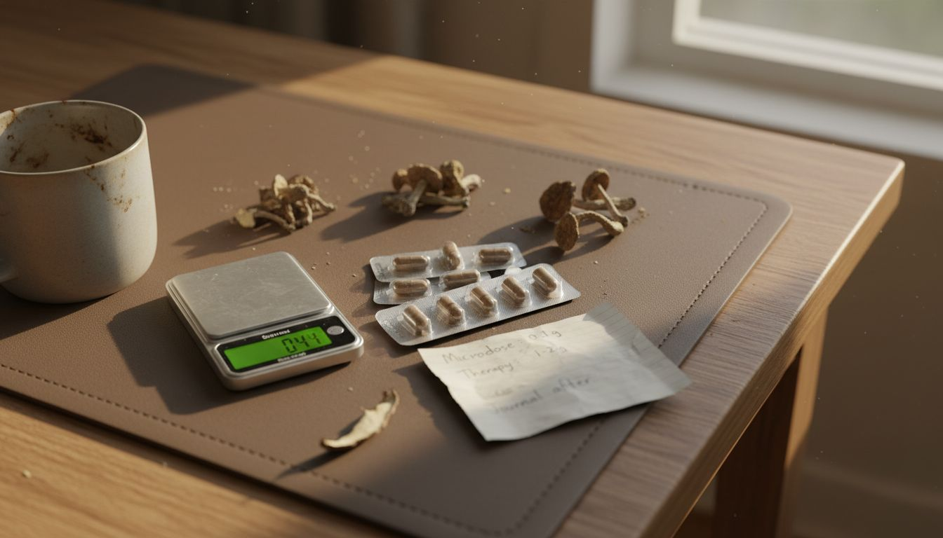 Various psilocybin products on kitchen table