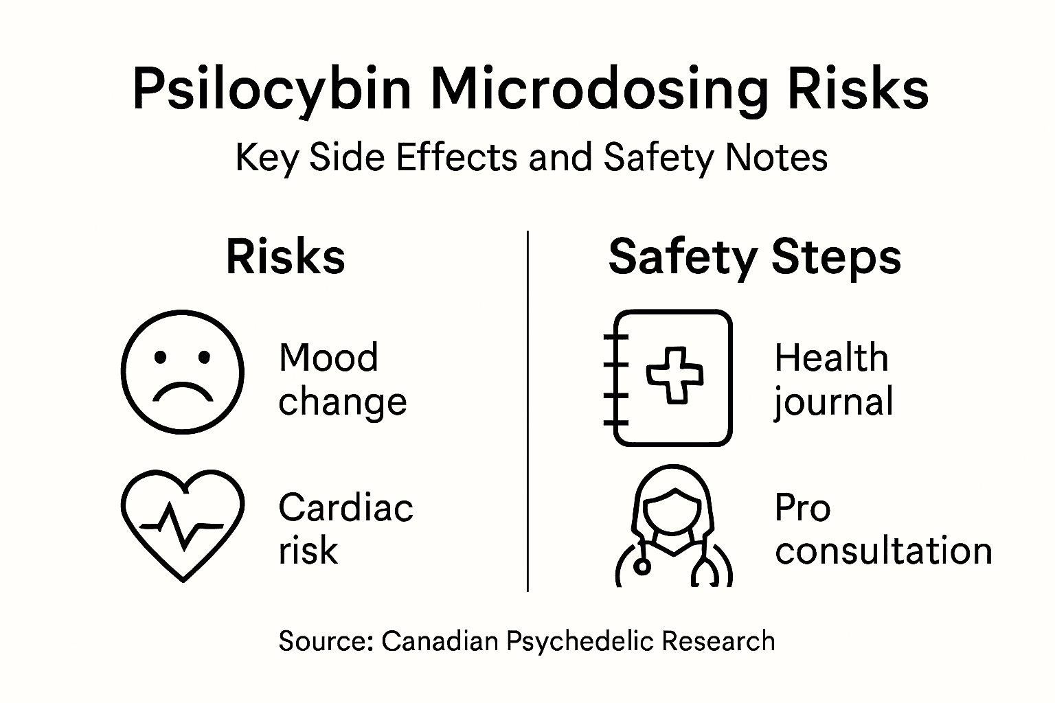 Infographic showing risks and safety tips for psilocybin