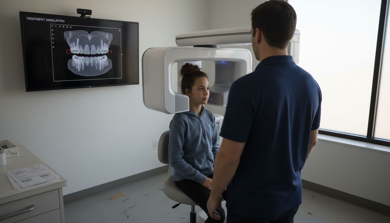 Child and technician review Invisalign 3D scan