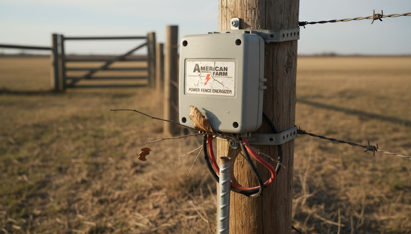 Close-up of fence energizer connections