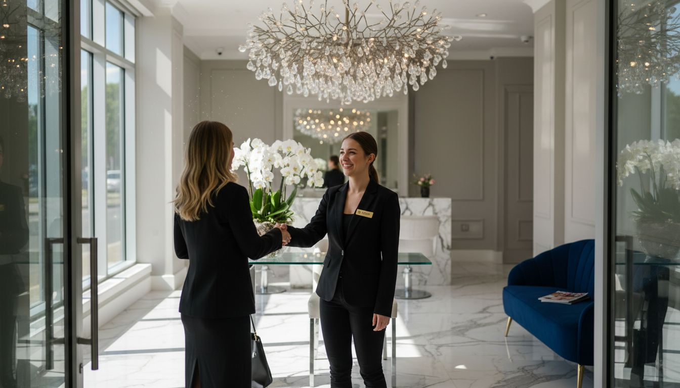 Reception area of luxury salon lobby