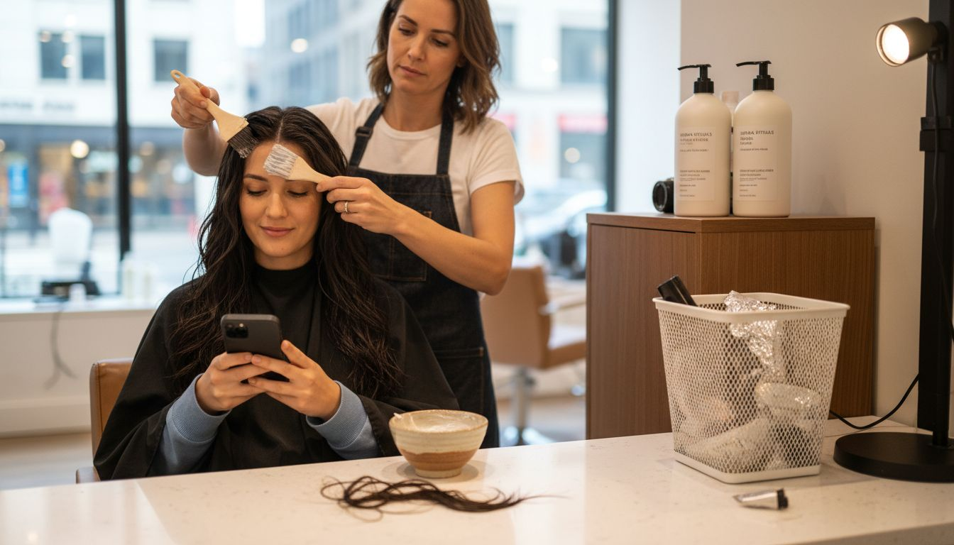 Stylist applying advanced hair mask treatment