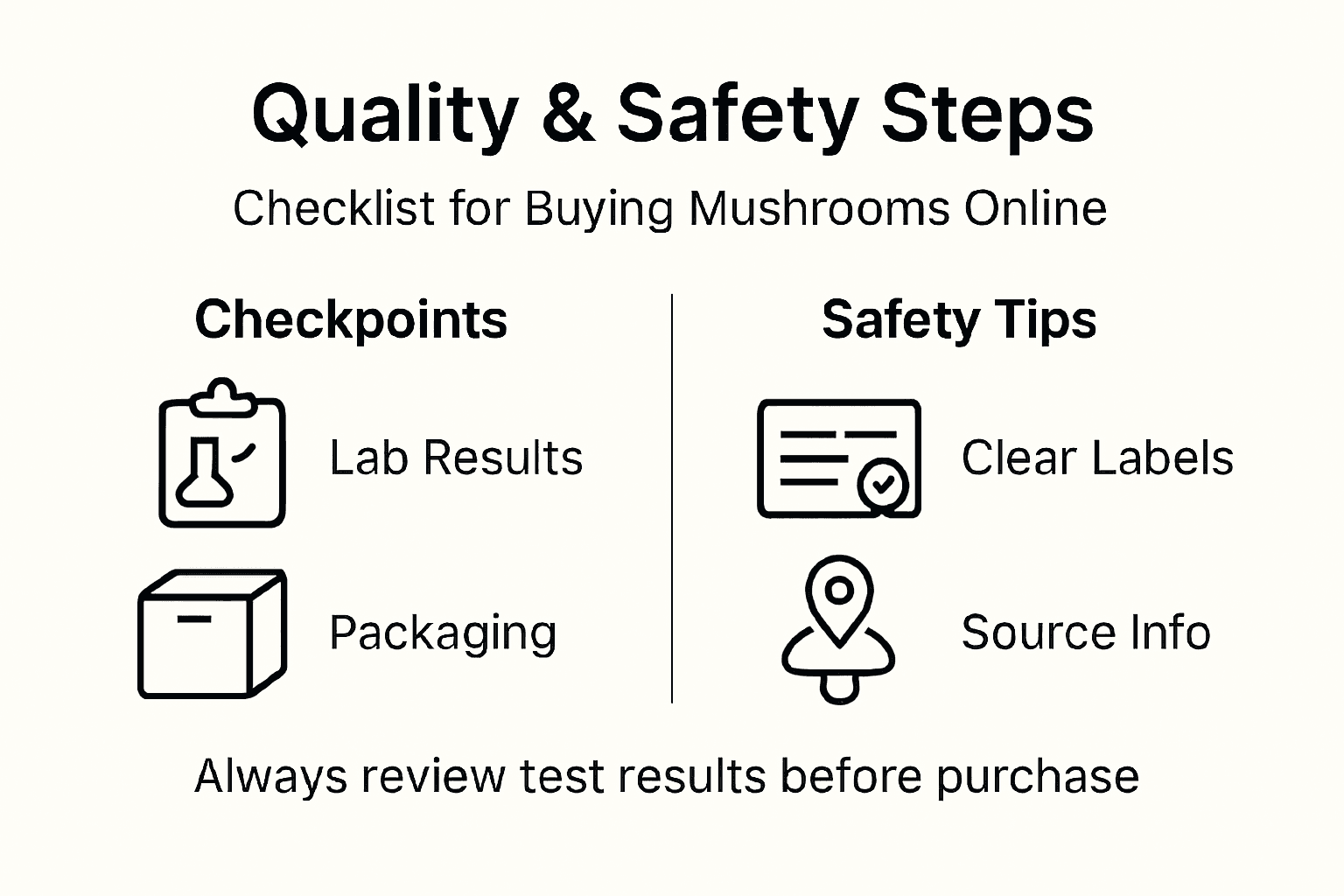Infographic outlining mushroom quality and safety checks