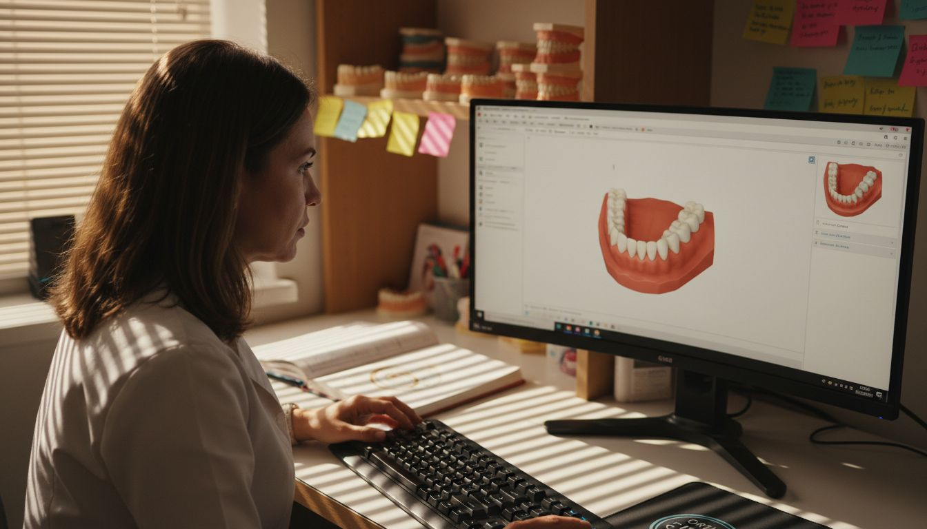 Technician using dental model for aligner planning