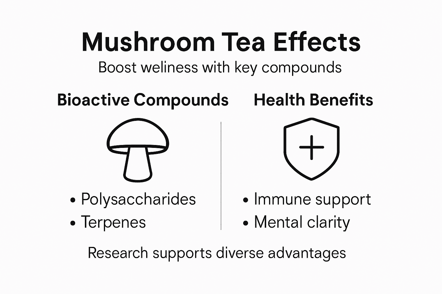 Infographic shows compounds and benefits of mushroom tea