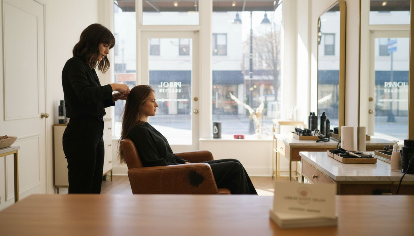 Client receiving luxury salon haircut session