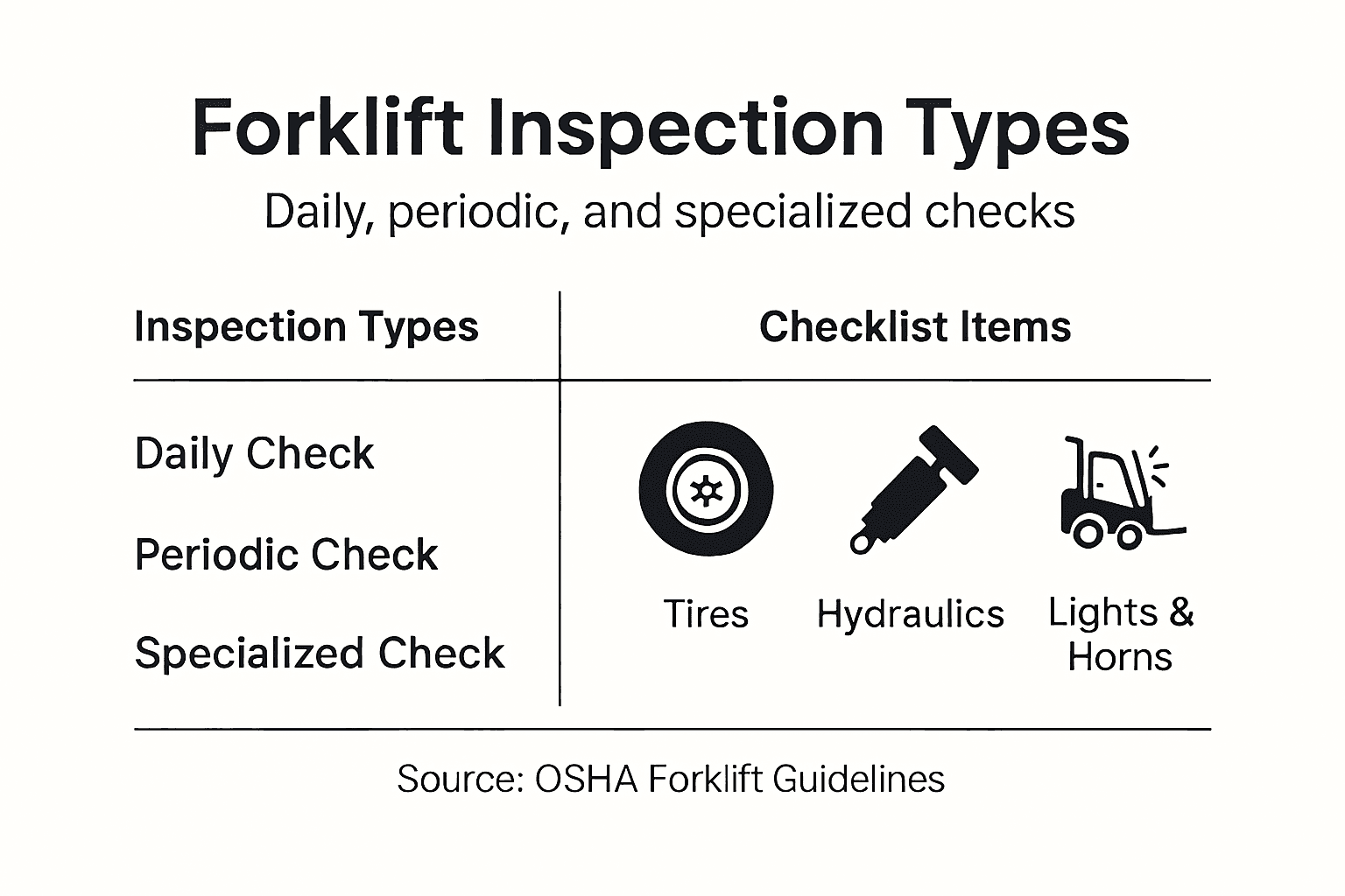 Infographic on forklift inspection types and items