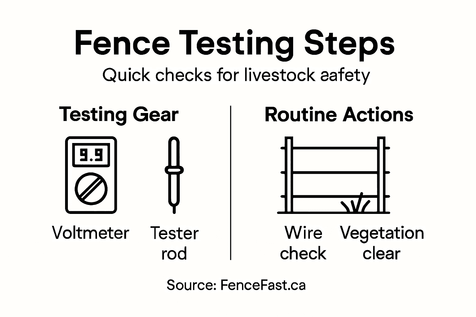Infographic summarizing fence testing steps