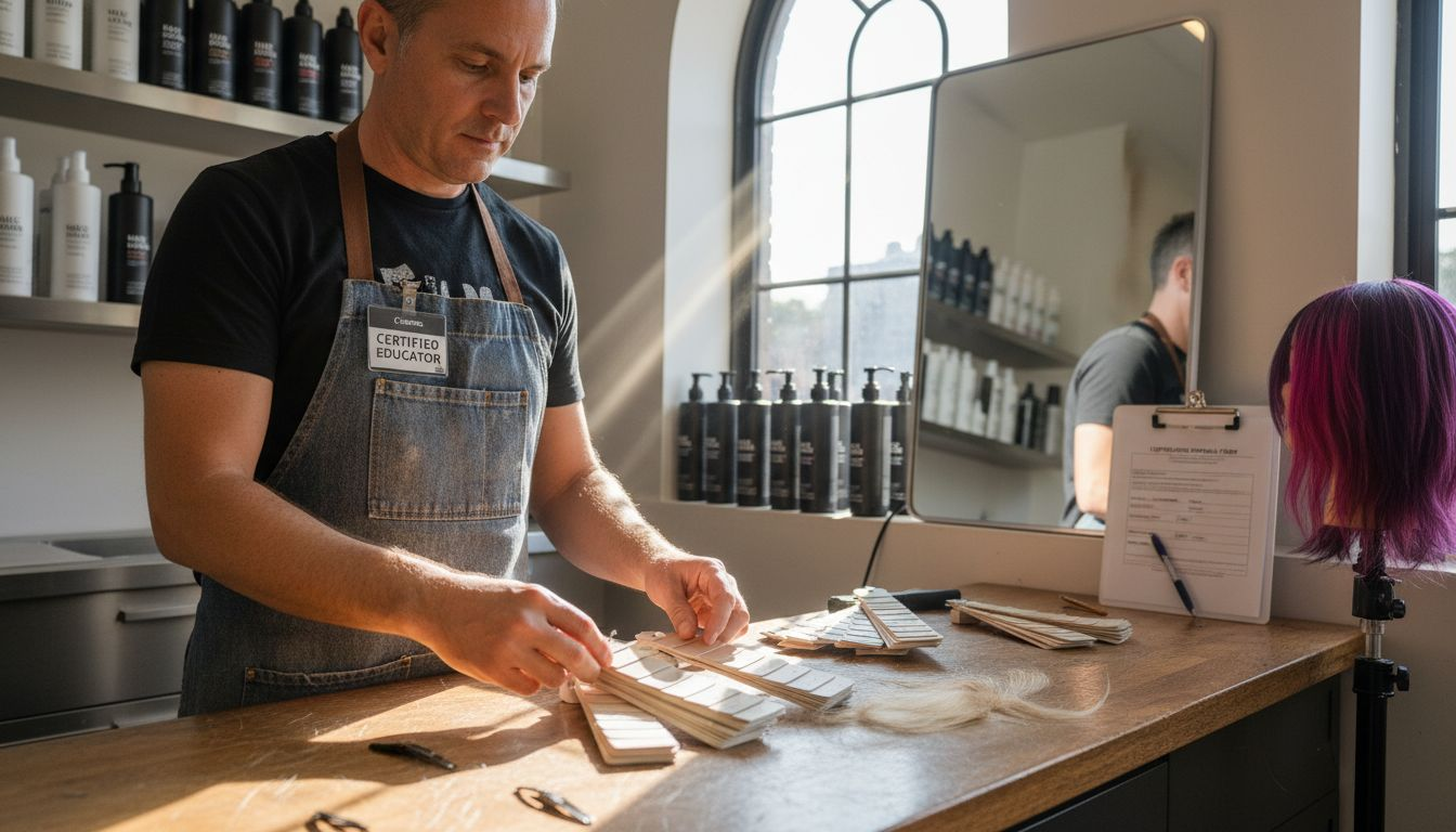 Hair artist displaying certification and training