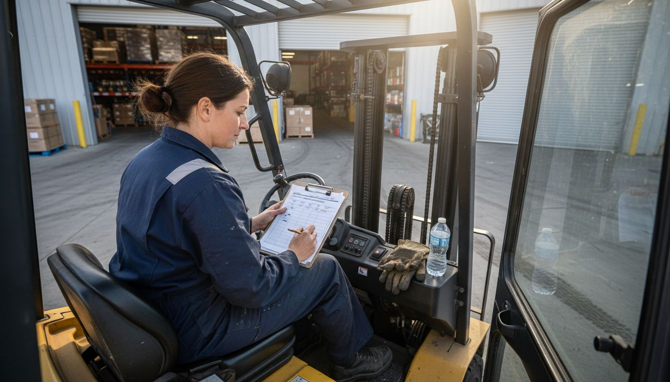 Operator completing daily forklift checklist