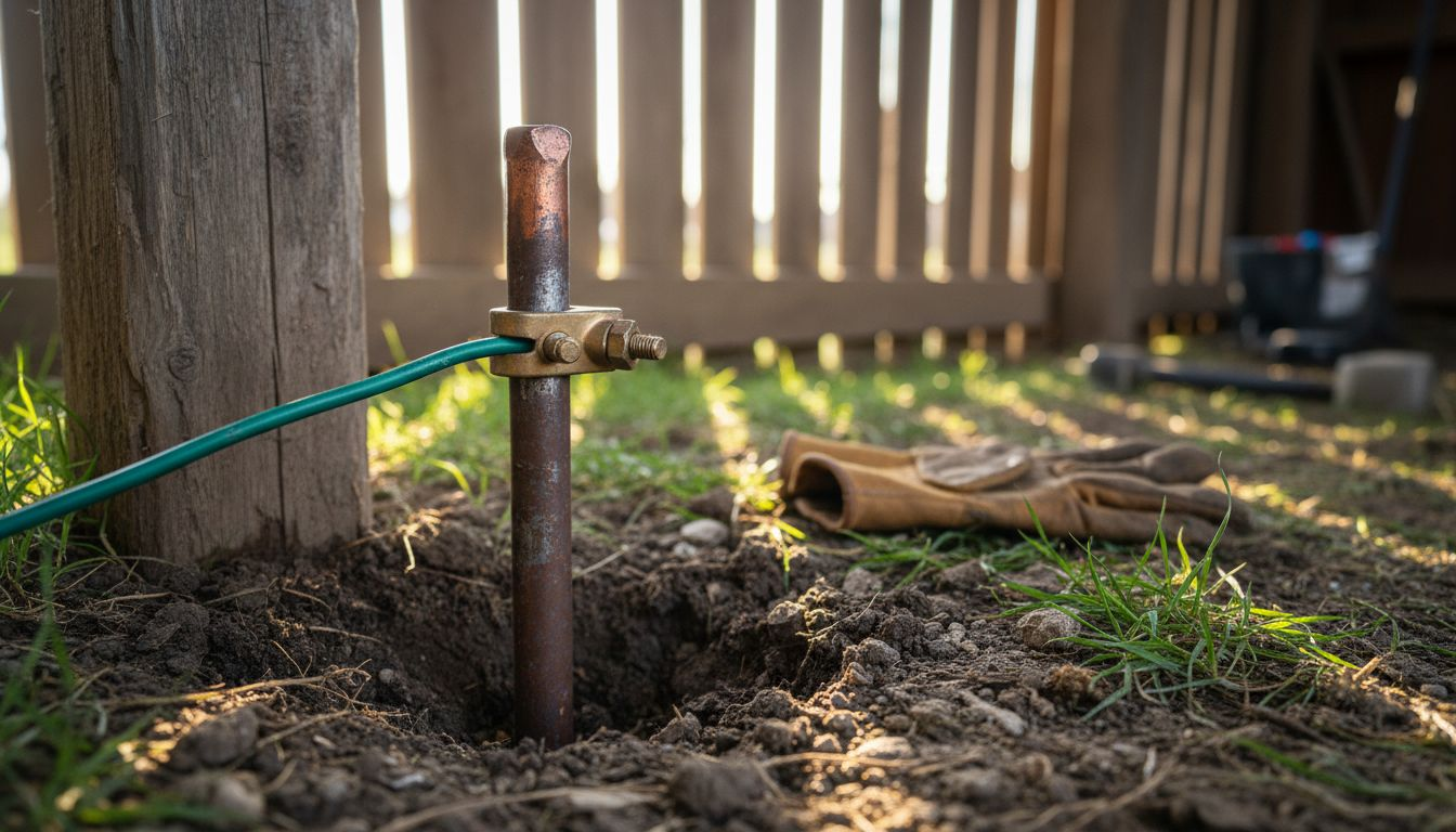 Copper-clad ground rod installed in soil