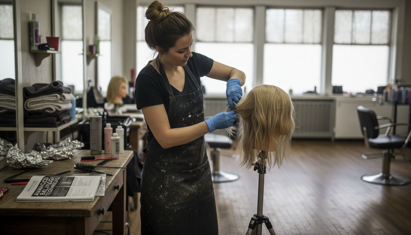 Stylist practicing advanced hair training technique