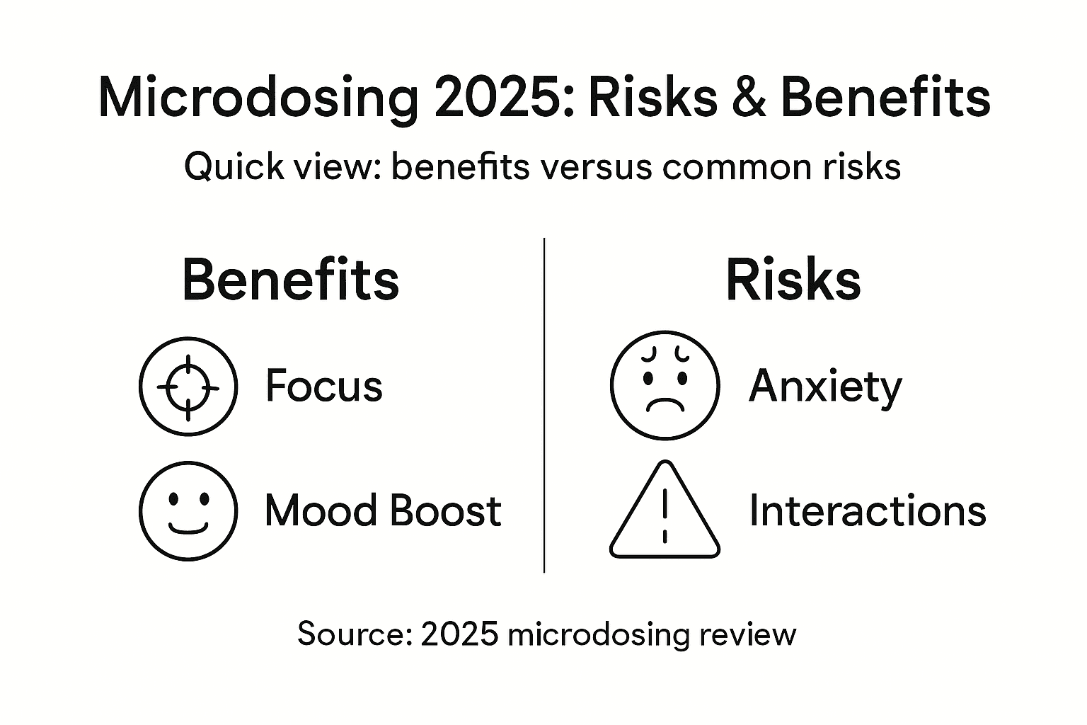 Infographic showing 2025 microdosing risks and benefits