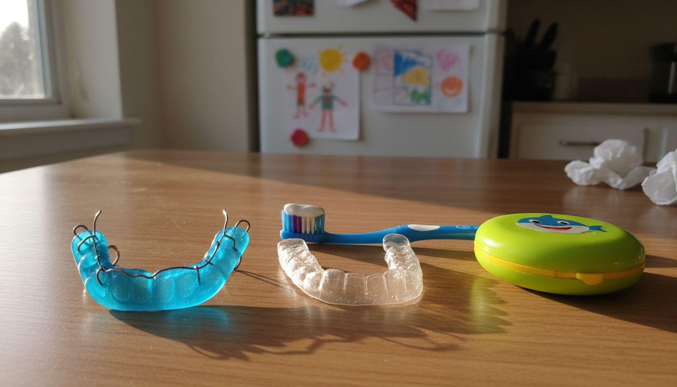 Hawley and clear retainers comparison on table