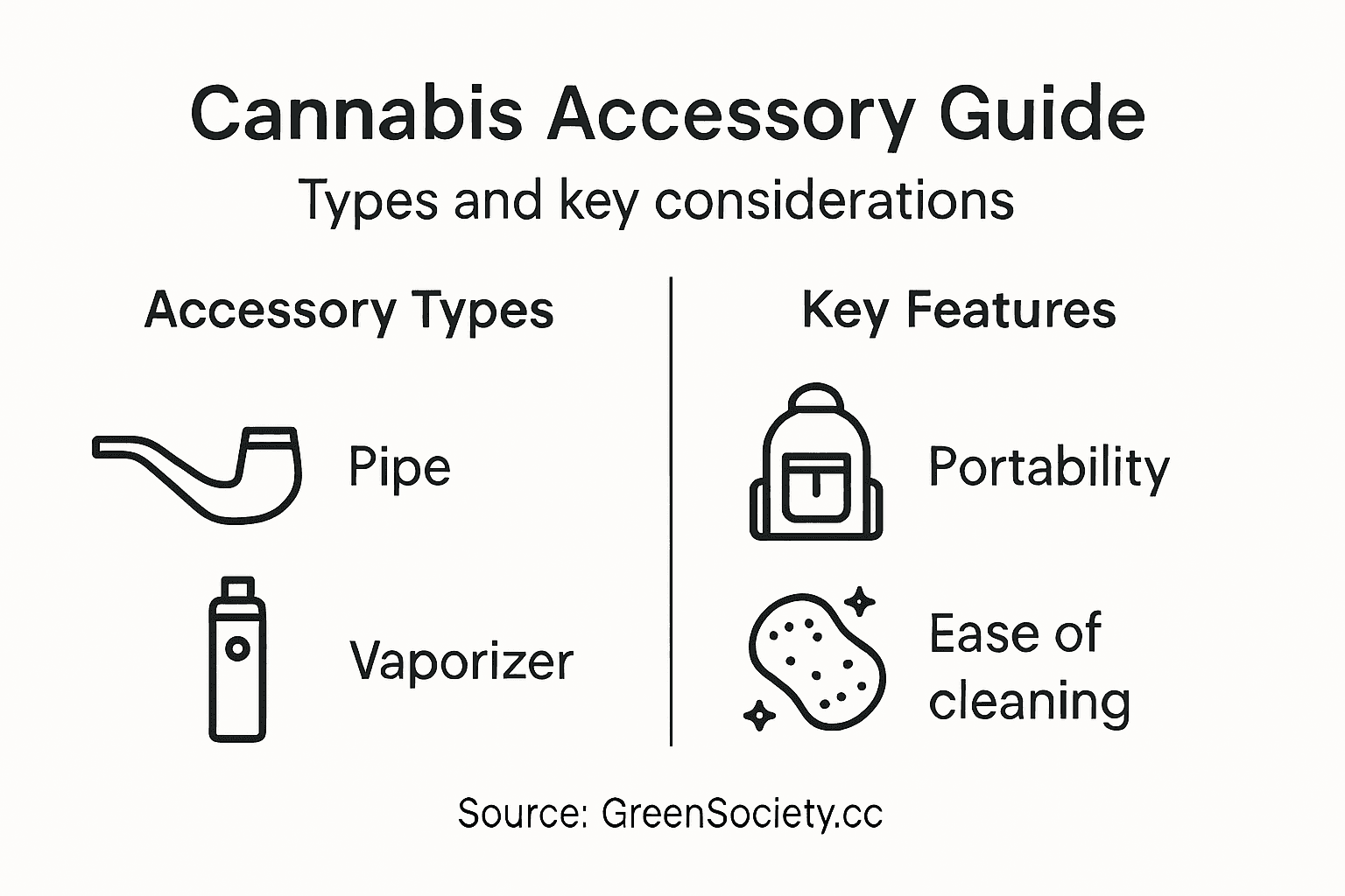 Infographic summarizing cannabis accessory types and features