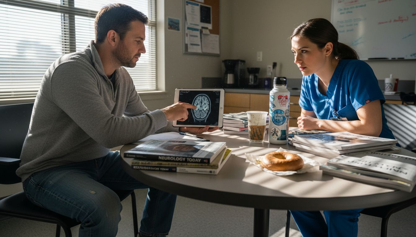 Neuroscientists discussing brain MRI images