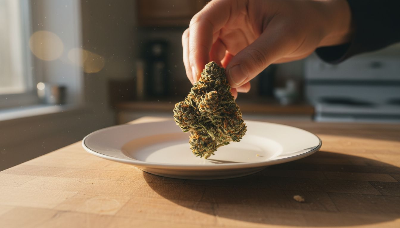 Close-up of hand holding cannabis bud