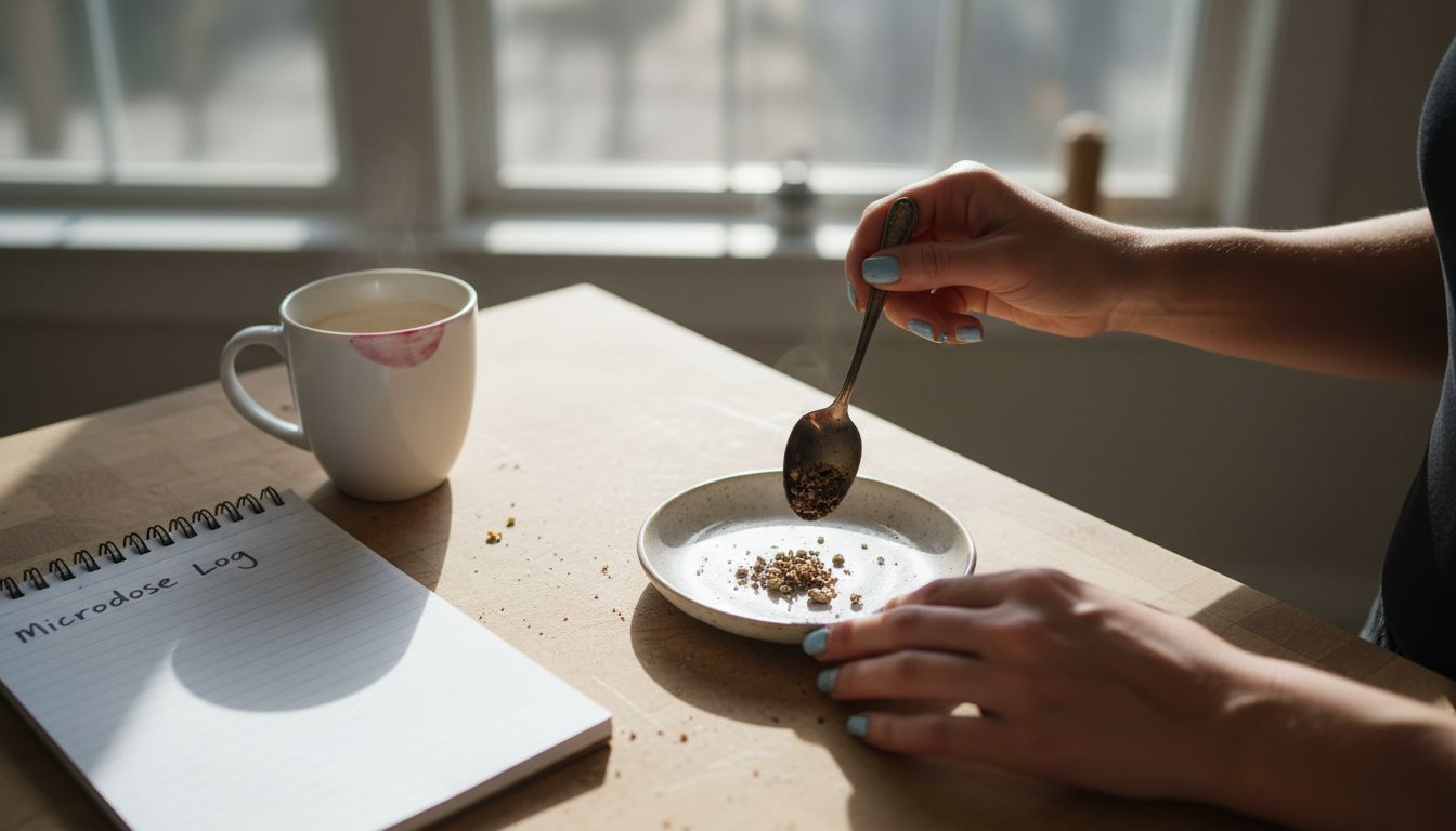 Woman preparing microdosed psilocybin dose