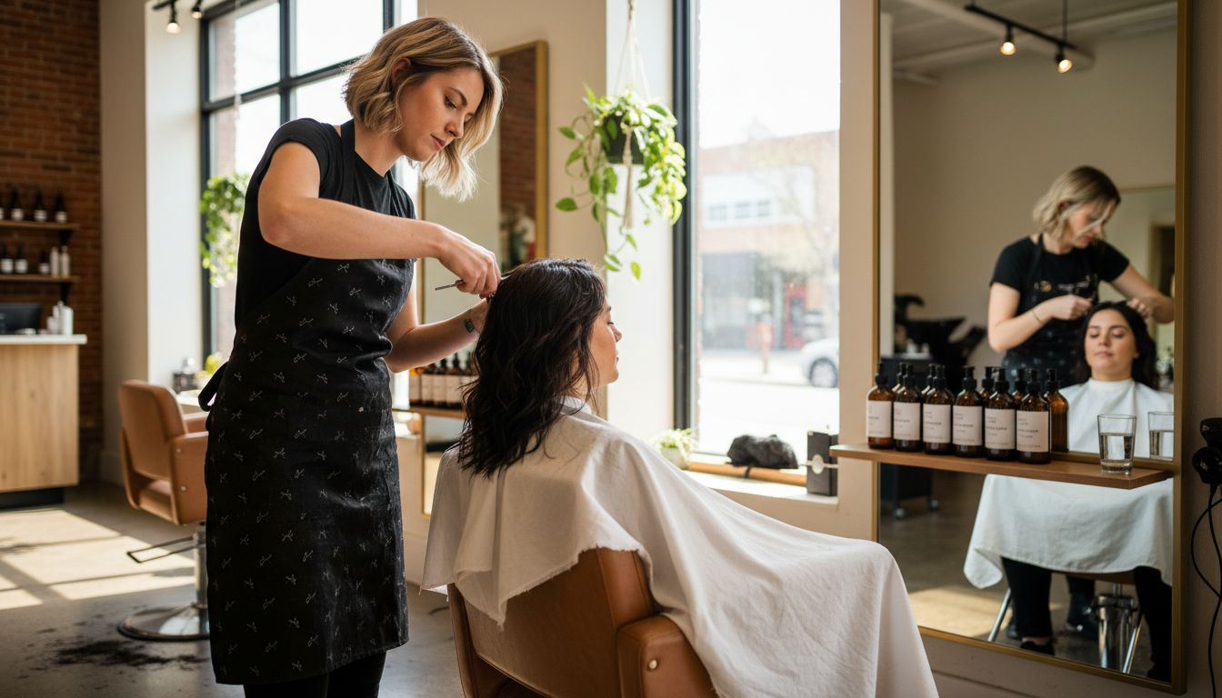 Haistylist working in luxury salon setting