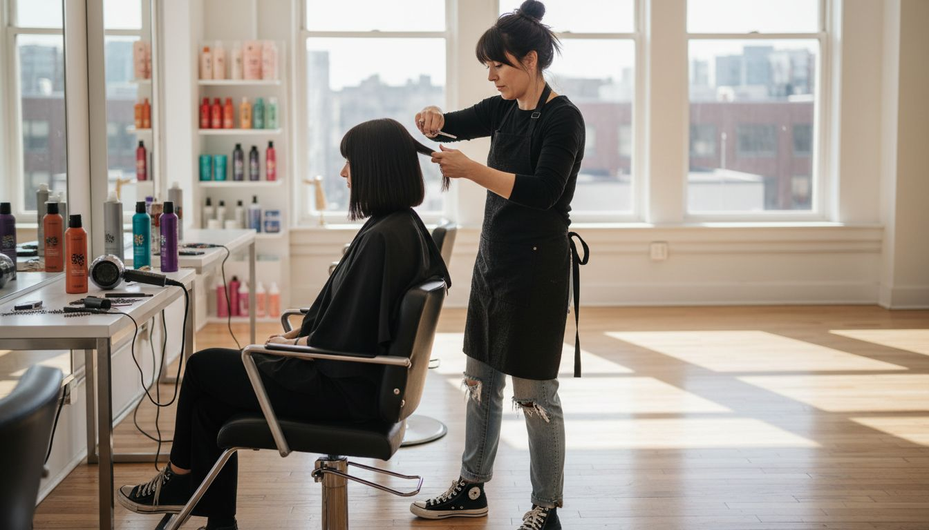 Modern hair stylist in bright city salon
