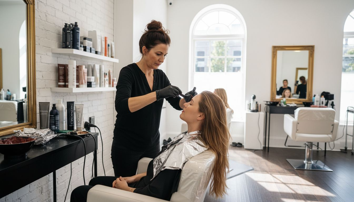 Colorist applying signature hair color technique
