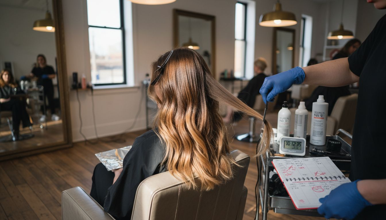 Stylist blending multi-dimensional hair colors
