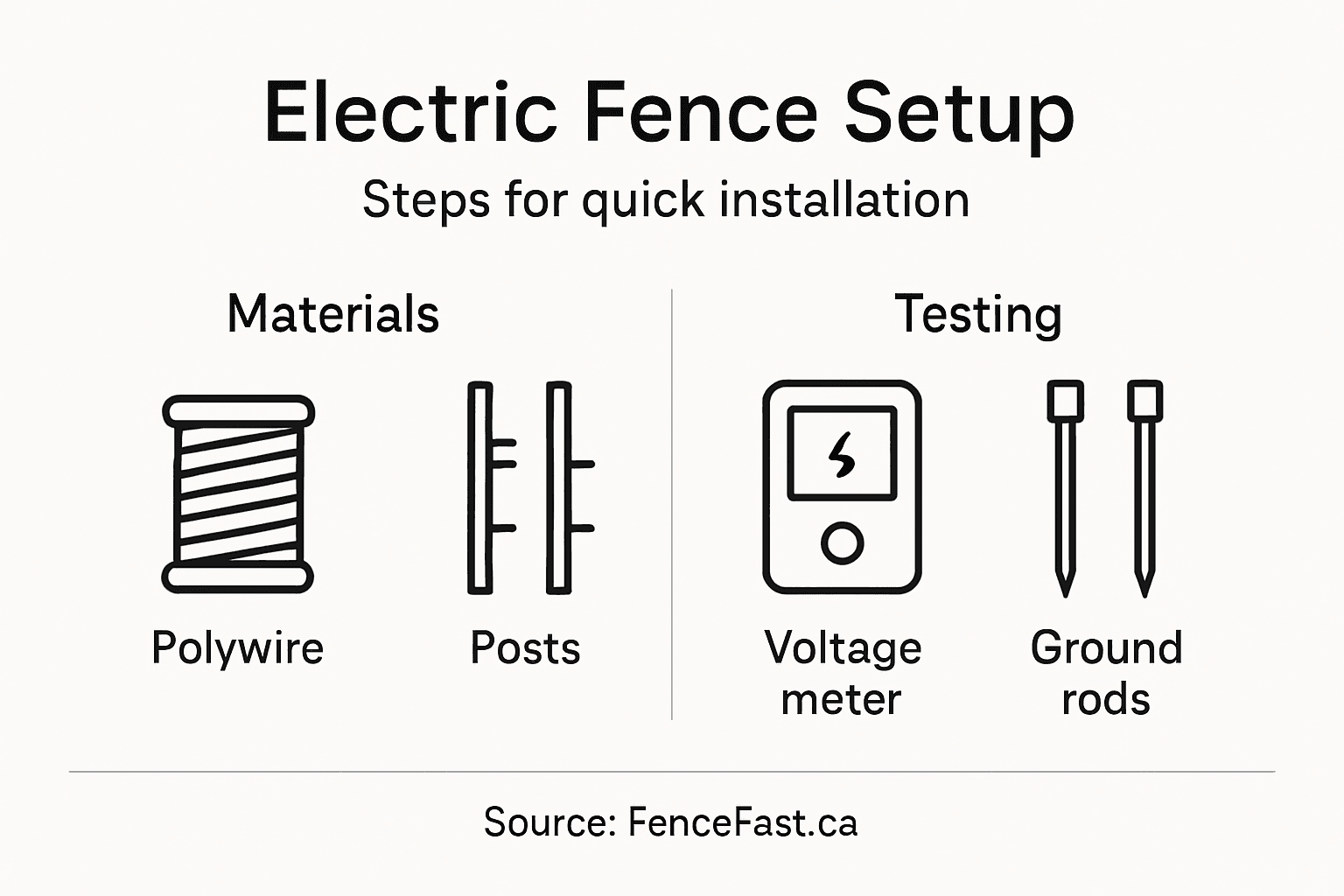 Infographic summarizing electric fence setup steps