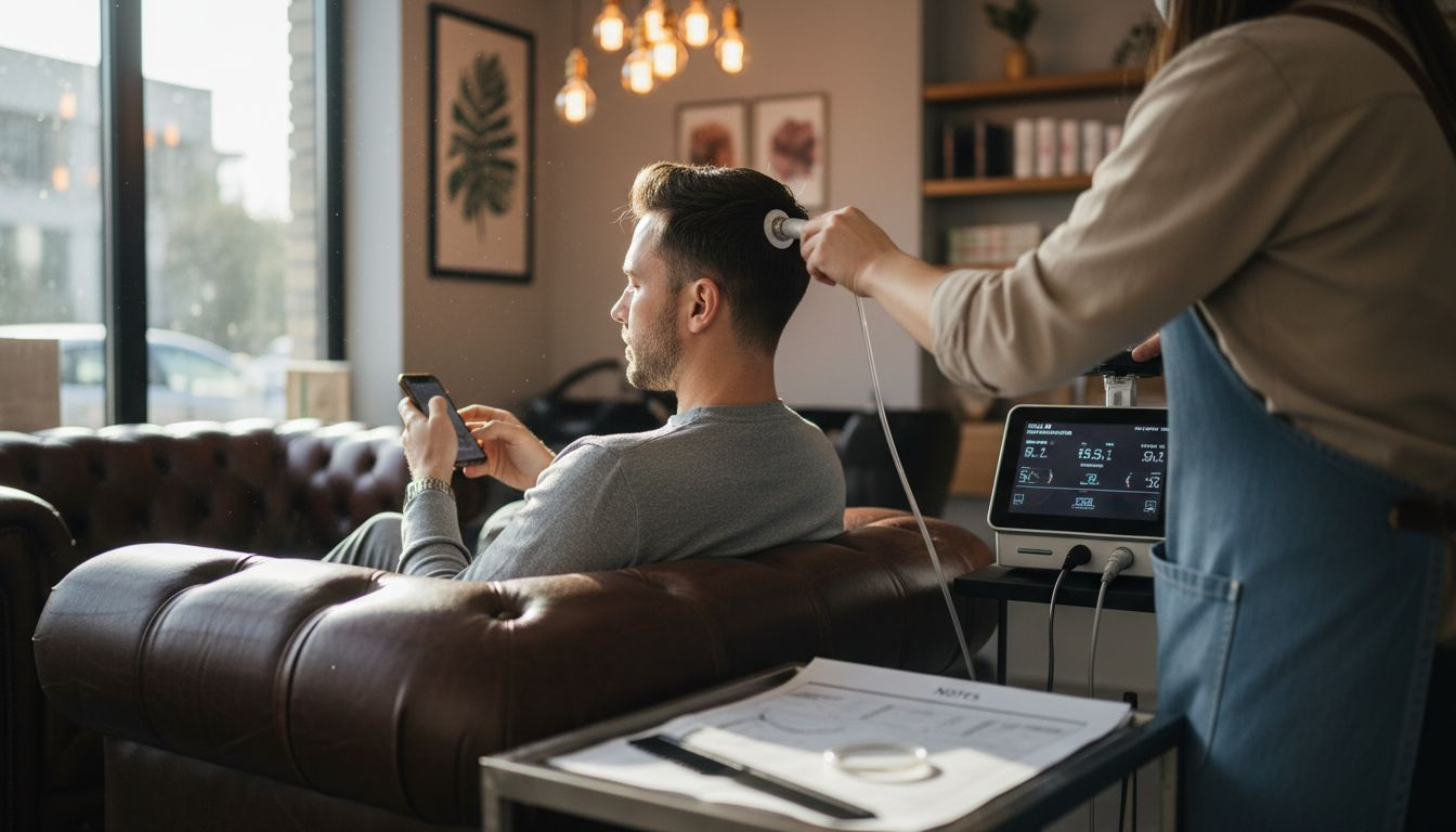 Client receiving luxury scalp hair care