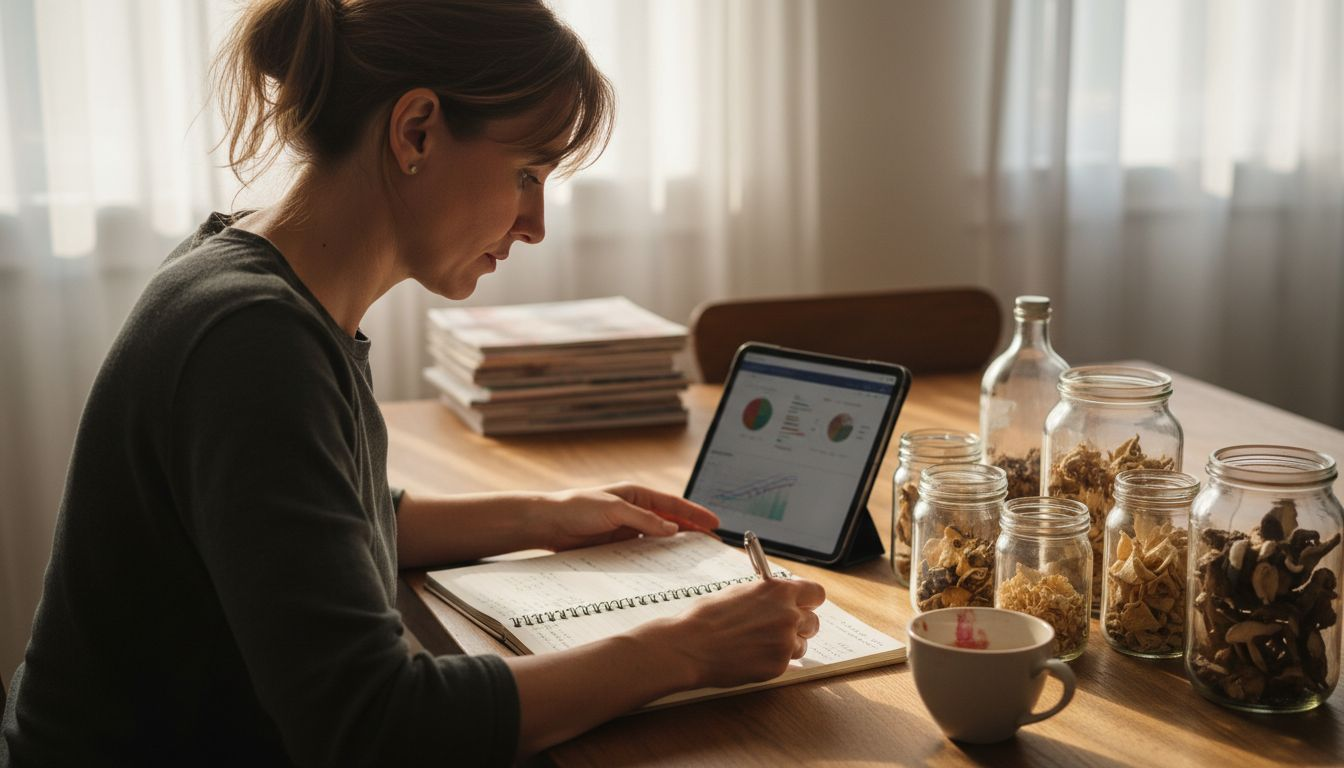 Woman documenting microdosing strain selection