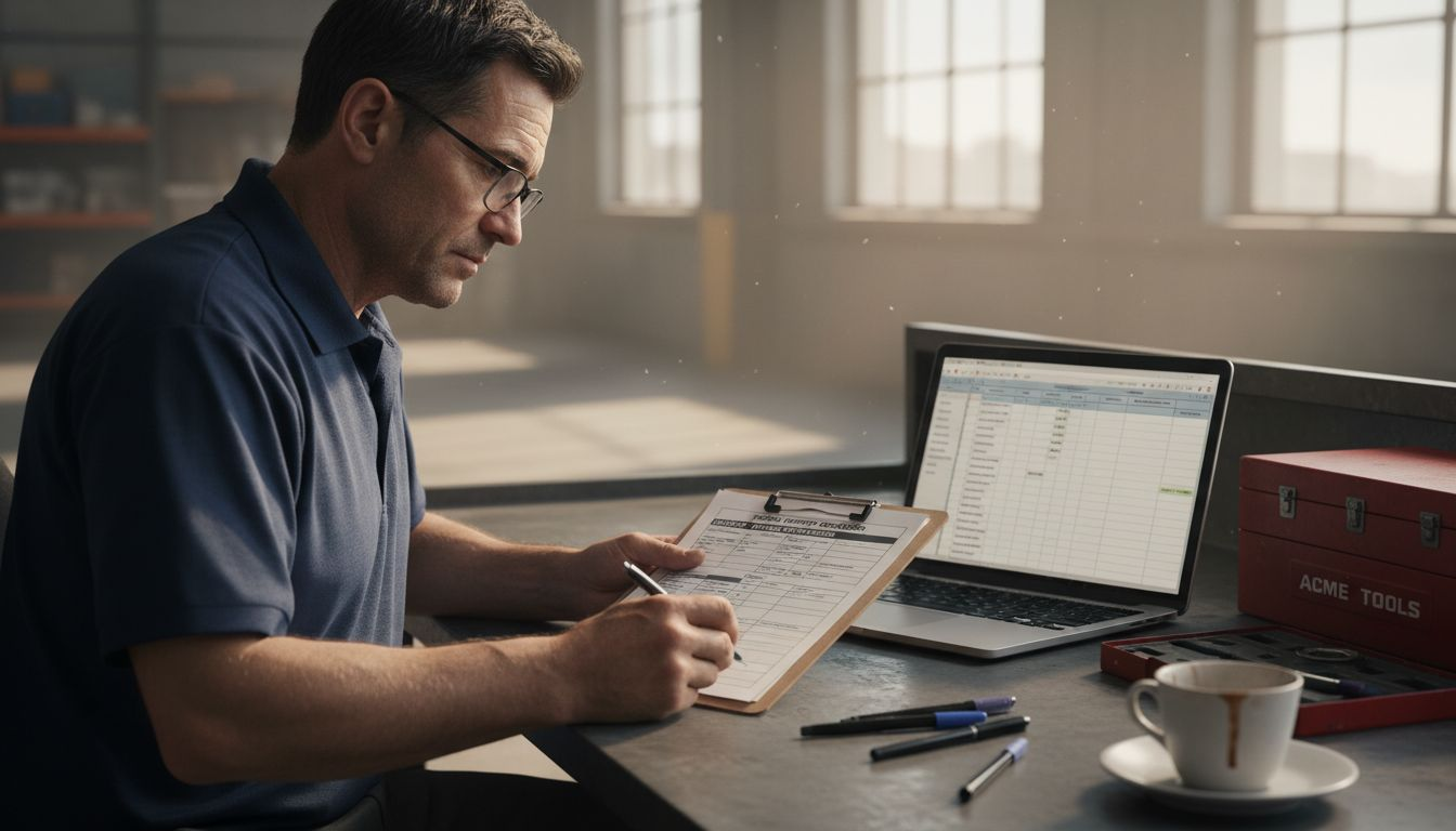 Supervisor reviewing forklift certification documents