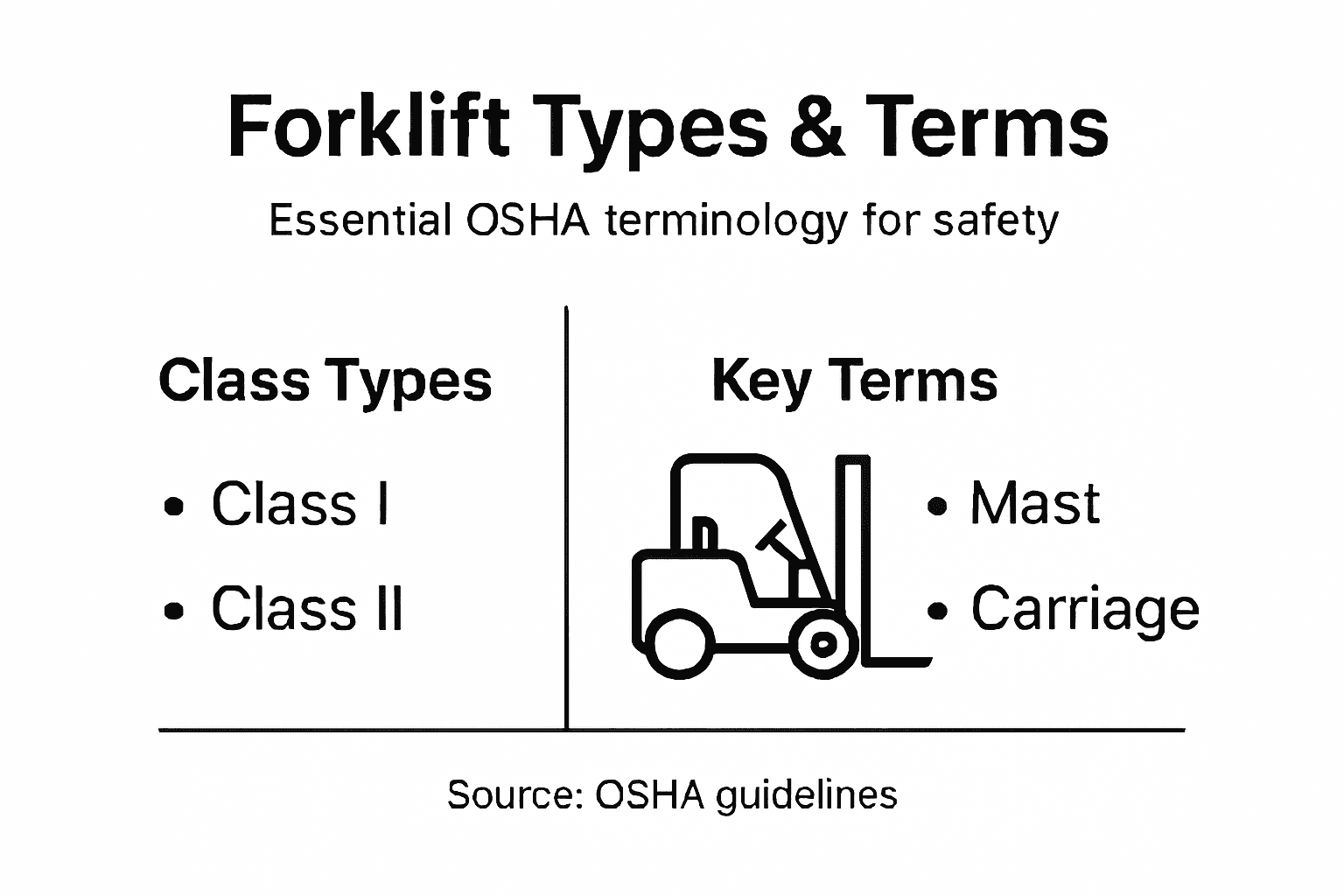 Infographic of forklift classes and key terms