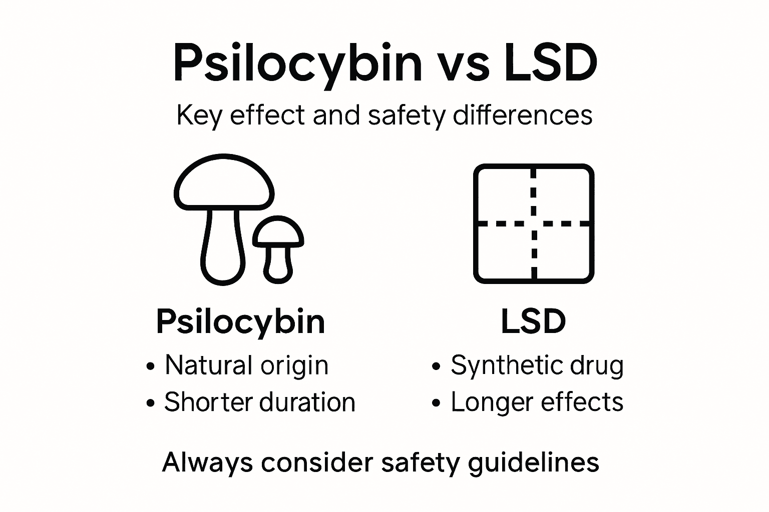 Infographic summarizes psilocybin and LSD differences