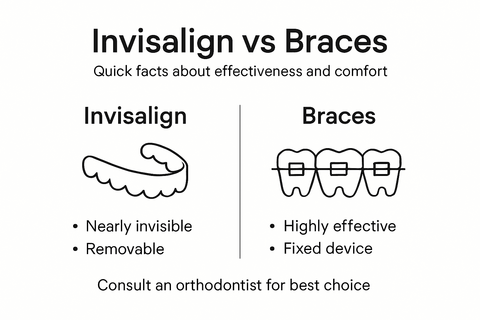 Infographic comparing Invisalign and braces key facts